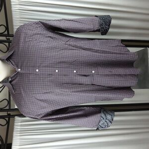 Bristol & Bull Long Sleeve Button Down 100% Cotton Shirt, Purple/White, Size L